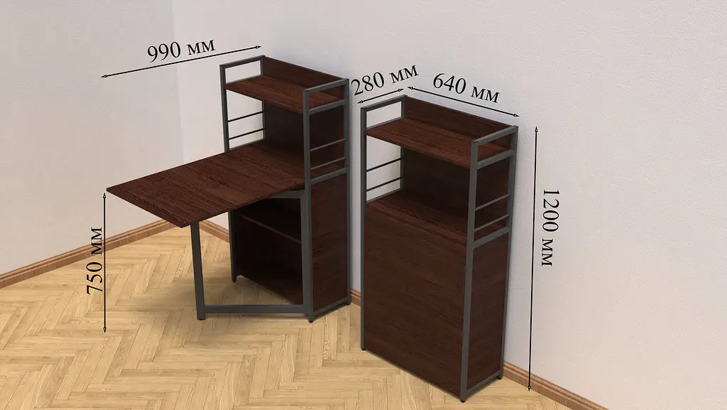 Стол книга с этажеркой Практик 1 Ferrum-decor 1200x640x990 Черный металл ДСП Венге Магия 16 мм (FRD-105391) - фото 4