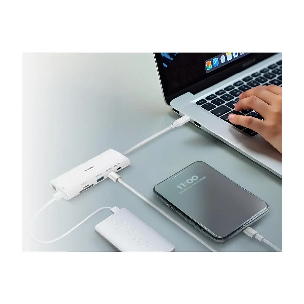 Концентратор D-Link USB-C 10-in-1 2xHDMI + 1xRJ45 1000Mbps + 2xUSB-C + USB 3.1 + USB 3.0 + SD + TF silver (DUP-A01) - фото 5