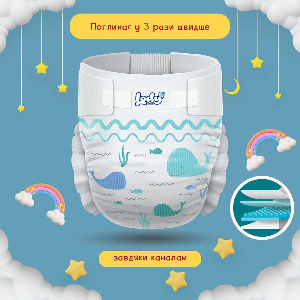 Підгузки дитячі Lody Baby Air maxi 4 (7-18 кг) Jumbo 54 шт. дихаючі на липучках - фото 2