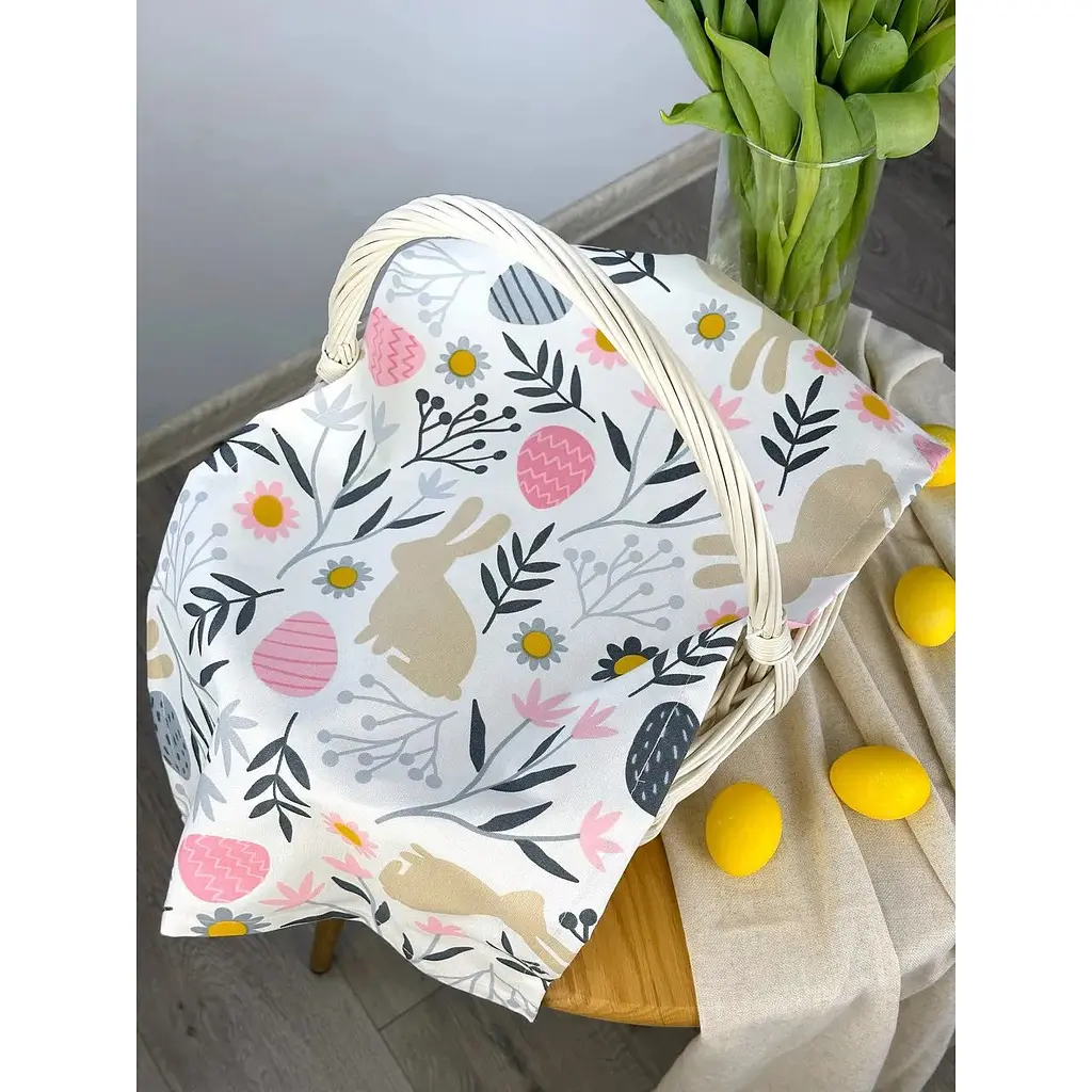 Пасхальное полотенце водоотталкивающее для корзины Пасхальные зайчики 70х40 см серый - фото 3