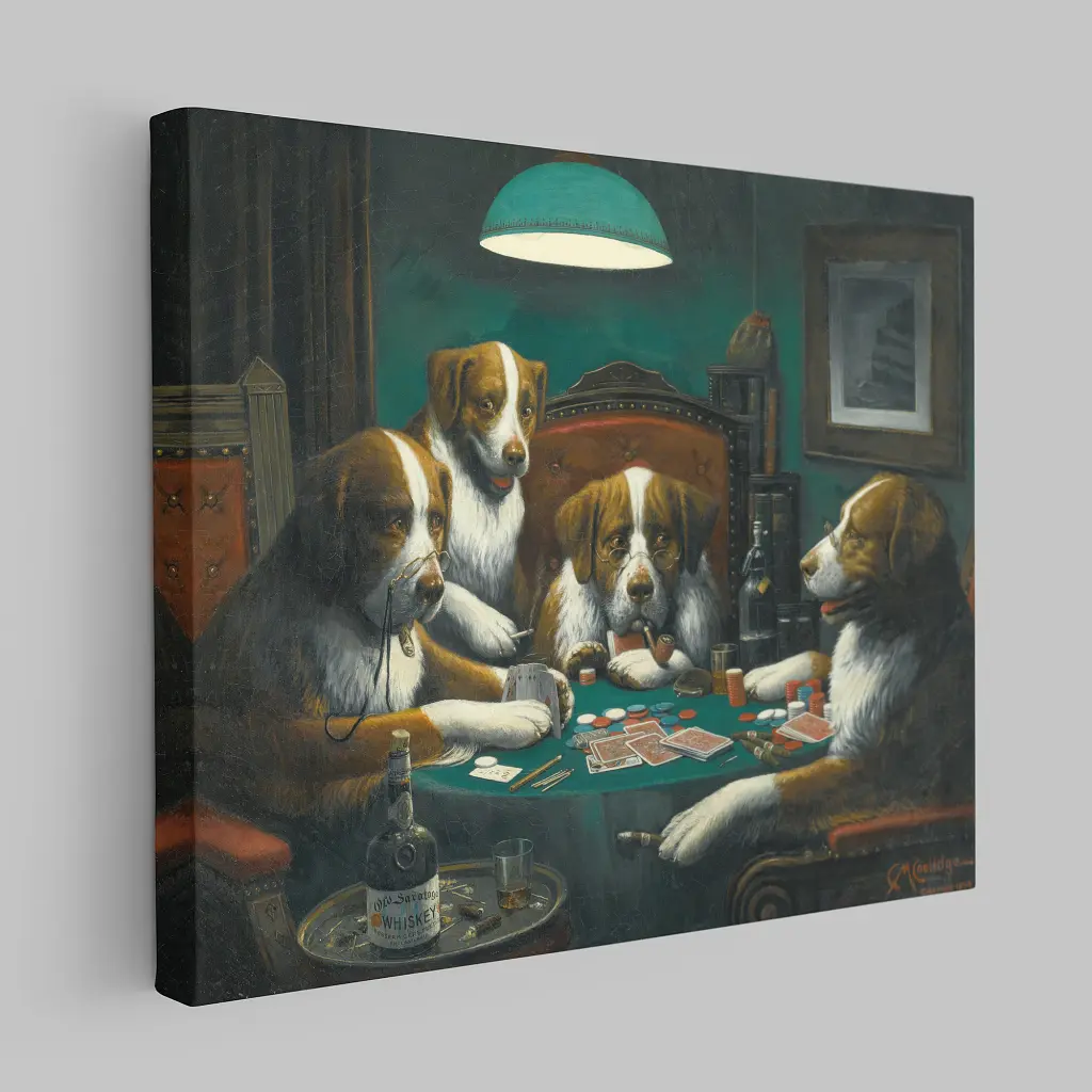 Інтер'єрна картина Собаки грають у покер, Кассій Кулідж, Cassius Coolidge, Dogs Playing Poker, інтер'єрний декор, 48×60 см (id1001) - фото 3