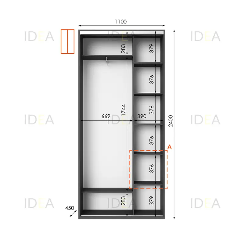 Шафа-купе Idea серія 1 110 x 45 x 240 см Антрацит - фото 2