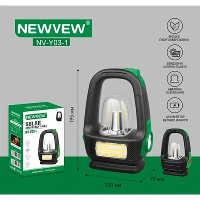 Кемпінговий ліхтар NEWVEW NV-Y03-1 із сонячною панеллю, 2400mAh, Green (NWVW-NV-Y03-1-GN) - фото 6