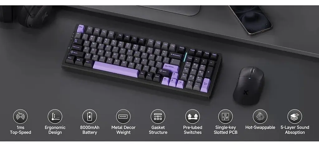Клавіатура MCHOSE G98 Pro RGB Mechanical Flame Orange Switch Wireless (MC-G98S-5) Black (G-000003843) - фото 3