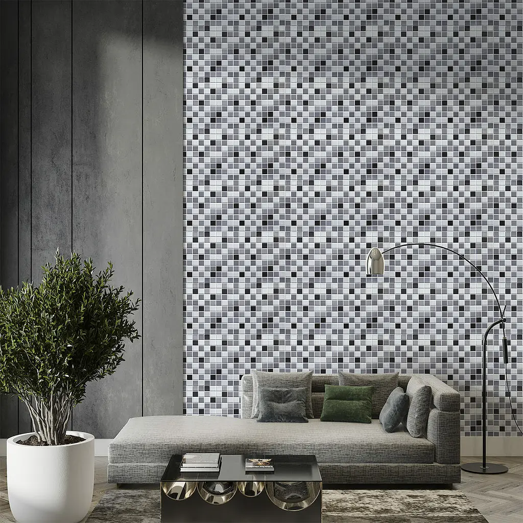 Декоративна панель ПВХ чорно-біла мозаїка Sticker Wall SW-00001432 960х480х4мм - фото 6