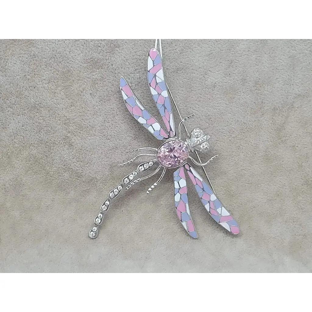 Серебряная брошь Vegas Стрекоза с фианитами и эмалью. 70001Р Розовый - фото 3