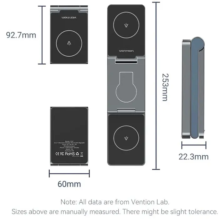 Зарядний пристрій 15W 3-in-1 Magnetic Wireless Fast Charger Сірий Vention - фото 3