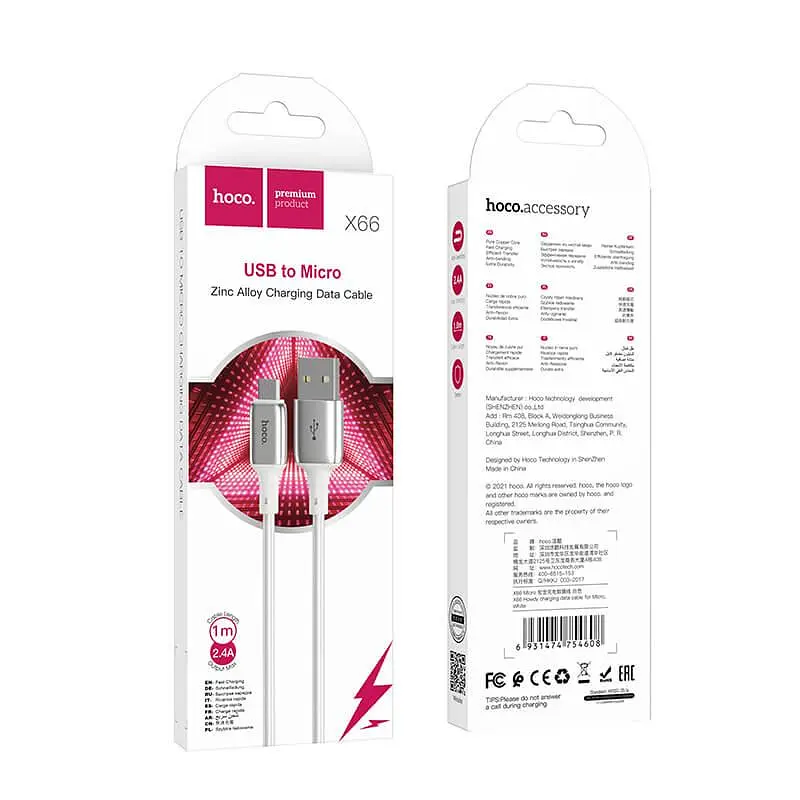 Кабель Hoco Micro USB Howdy charging data cable X66 1m, 2.4A - фото 2