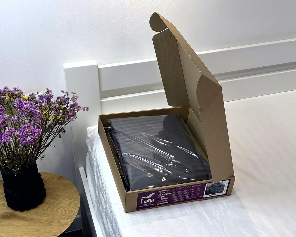 Постільна білизна LARA сатин-страйп LUX steel grey d13207е євро - фото 2