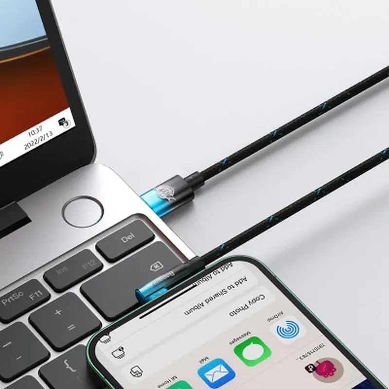 Дата кабель USB-C to Lightning 1.0m 20W 90° corner black/blue Baseus (CAVP000221) - фото 7