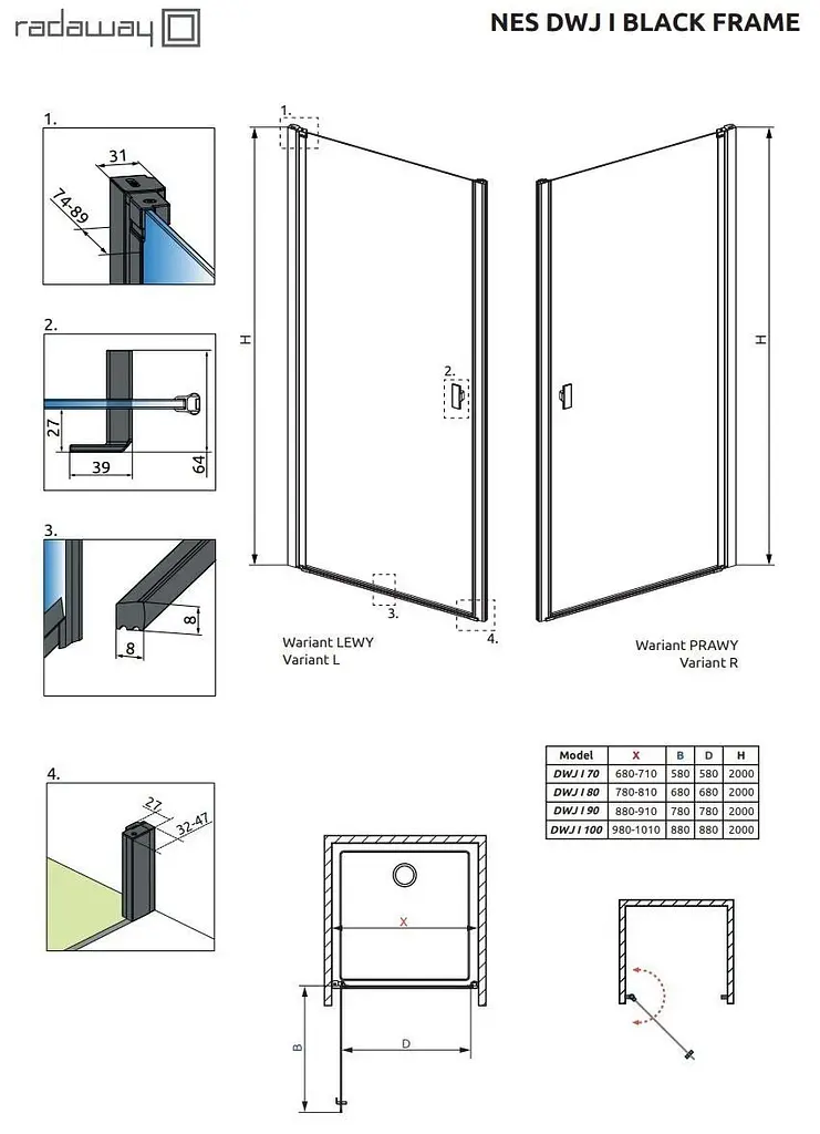 Душові двері Radaway Nes Black DWJ I Frame 90 см 10026090-54-56L - фото 2