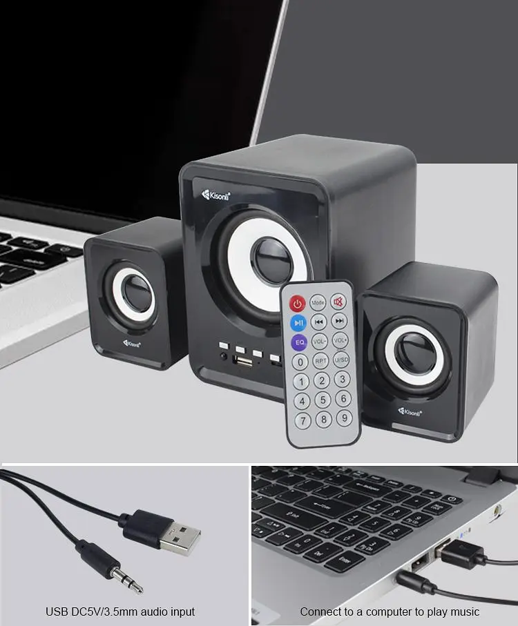 Компьютерные колонки 2.1 Kisonli U2800BT, Bluetooth, AUX, 5W+2x3W - фото 5