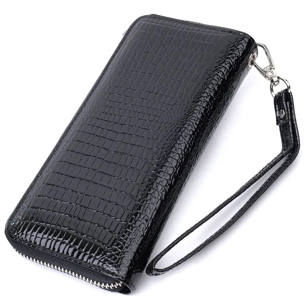 Лакований жіночий гаманець на блискавці із натуральної шкіри ST Leather 22678 чорний - фото 2