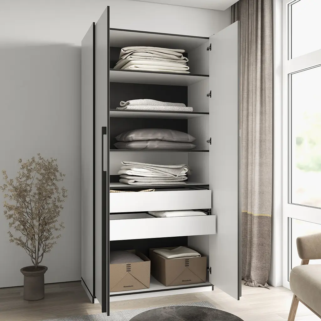 Шафа для одягу Flamecame у спальню з поличками на 2 двері FR-13 Венге  - фото 5