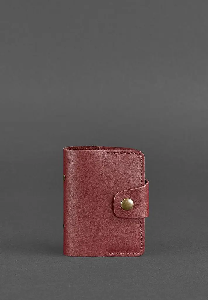 Жіночий шкіряний кард-кейс 7.1 (Книжечка) бордовий - фото 2