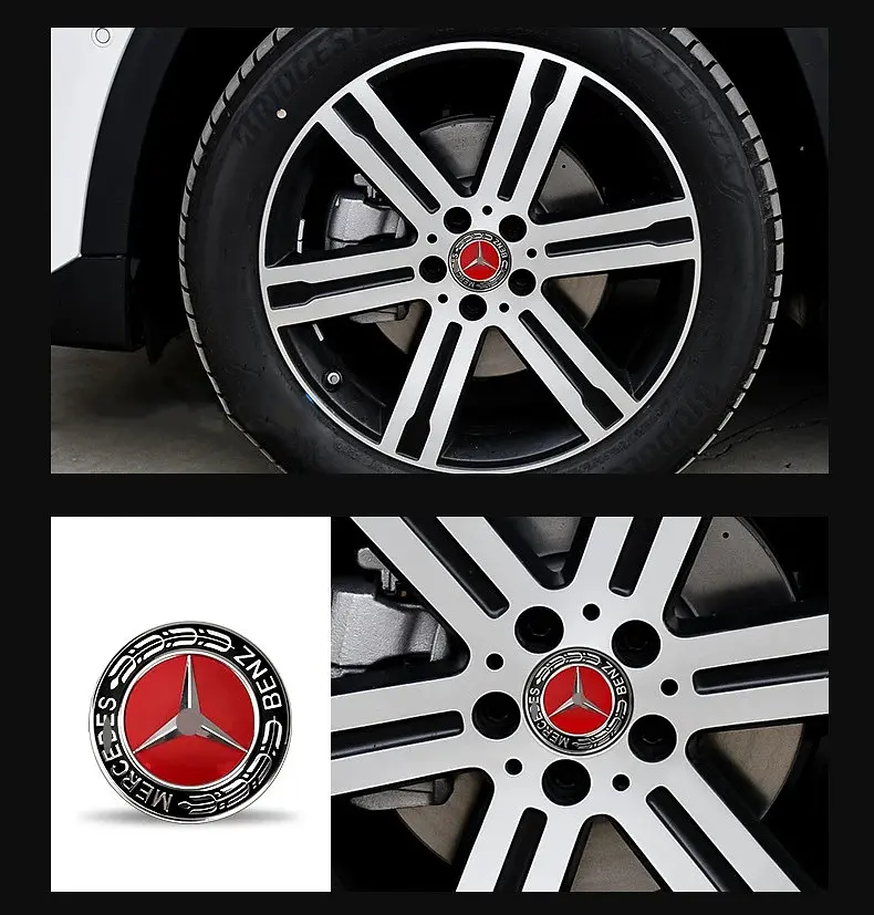 Ковпак колеса Mercedes Червоний з чорним d=75мм пластик 1 шт (ковпачок, заглушка диску) - фото 2