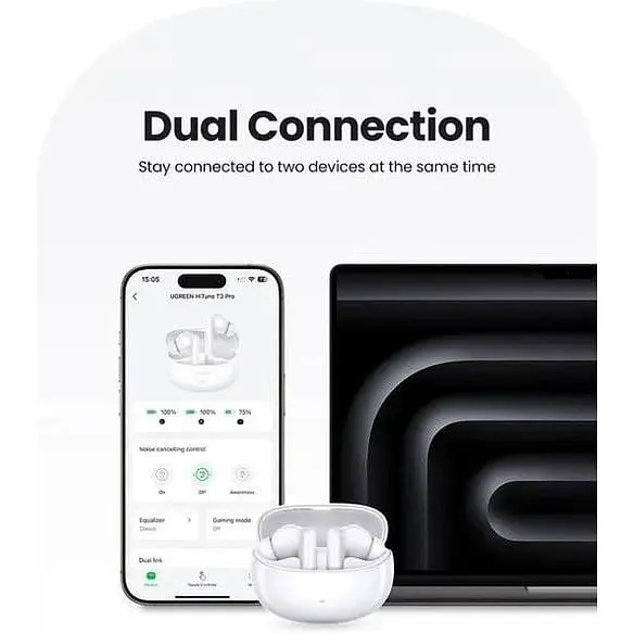 Наушники беспроводные Ugreen WS206 HiTune T3 Pro TWS стерео гарнитура белая - фото 4