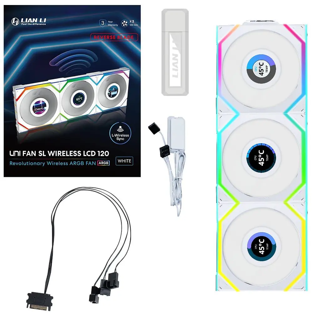 Вентилятор Lian Li Uni Fan SL Wireless LCD 120-3 Reverse White (G99.12RSLLCD1W3W.00) - фото 9