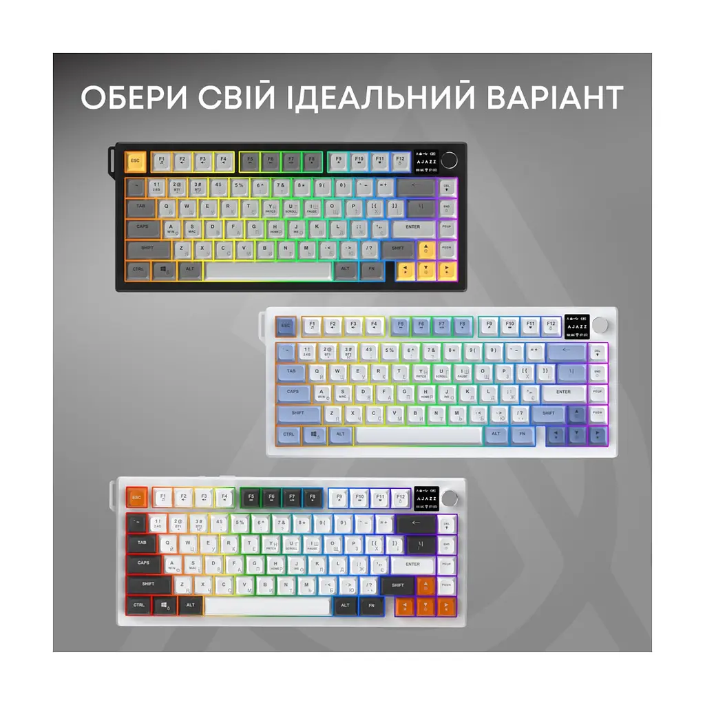 Клавіатура Ajazz AF82 Wireless/Bluetooth/USB UA Gray/White/Orange (AF82-GWO) - фото 7