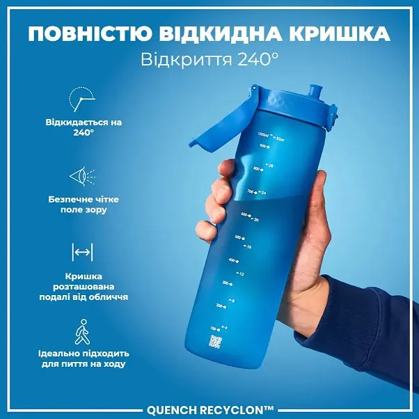 Бутылка для воды ION8 1000 мл (ЭКО бутылка) BPA Free Blue (I8RF1000BLU) - фото 3