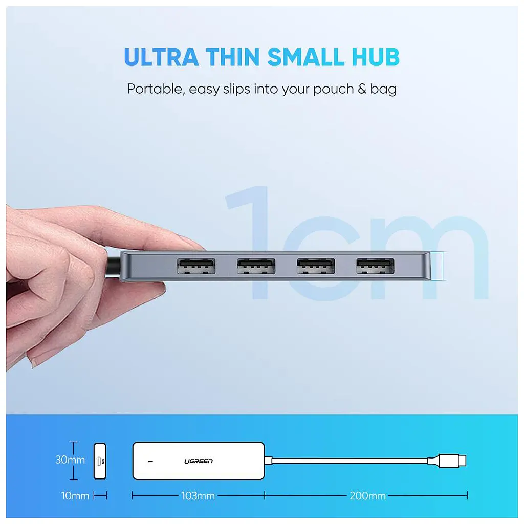 Концентратор Ugreen CM219 HUB Type-C to 4xUSB with USB-C Power Port (Gray) (70336) - фото 4