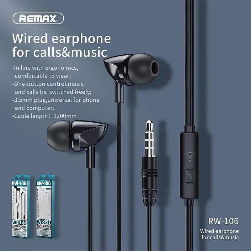 Навушники Remax with mic Wired Earphone RW-106 HD Mic - фото 3