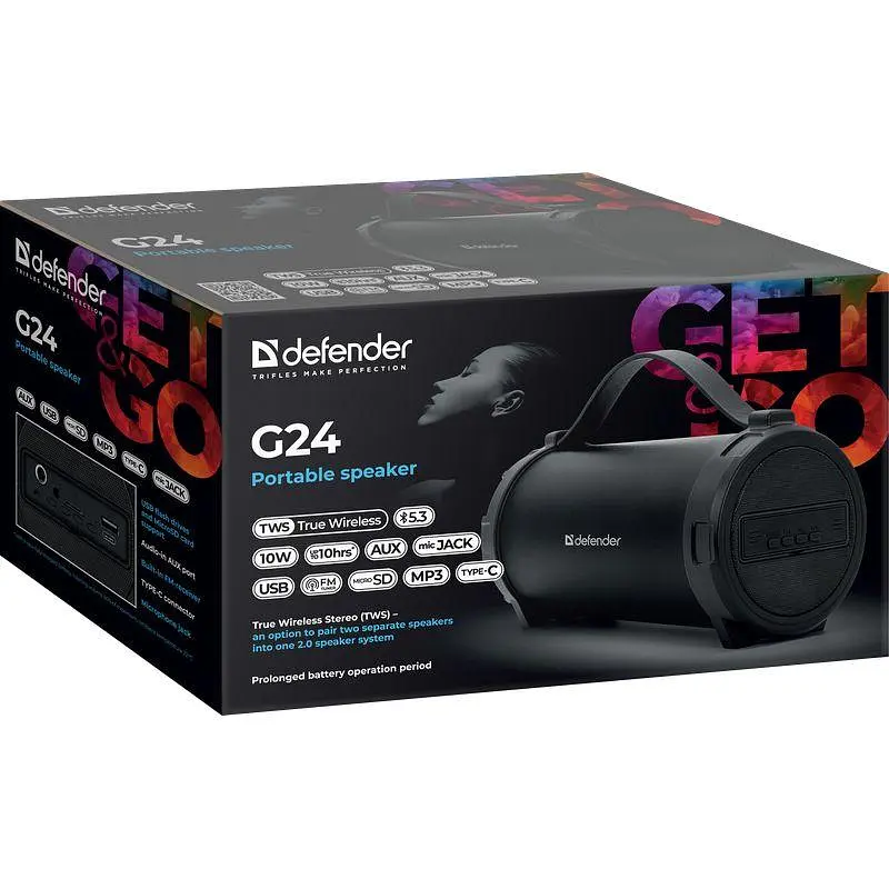 Акустична система 1.0 Defender G24 10W, BT/TF/USB/AUX/1500мАч - фото 6