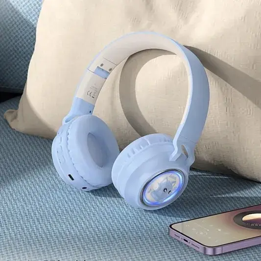 Беспроводные наушники Hoco W50 Cute fun BT headphones, BT5.3, AUX, TF, 400mAh, 12h, blue - фото 4