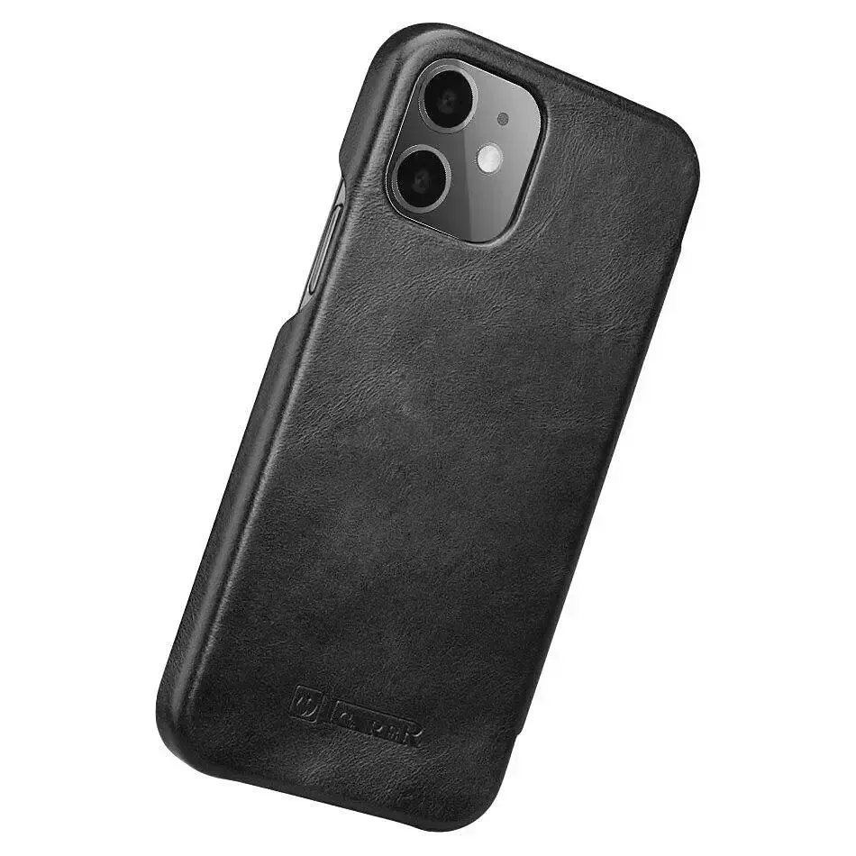 Чохол iCarer Curved Edge Vintage Folio Genuine Leather Cover для iPhone 12 Pro Max Sort - фото 2