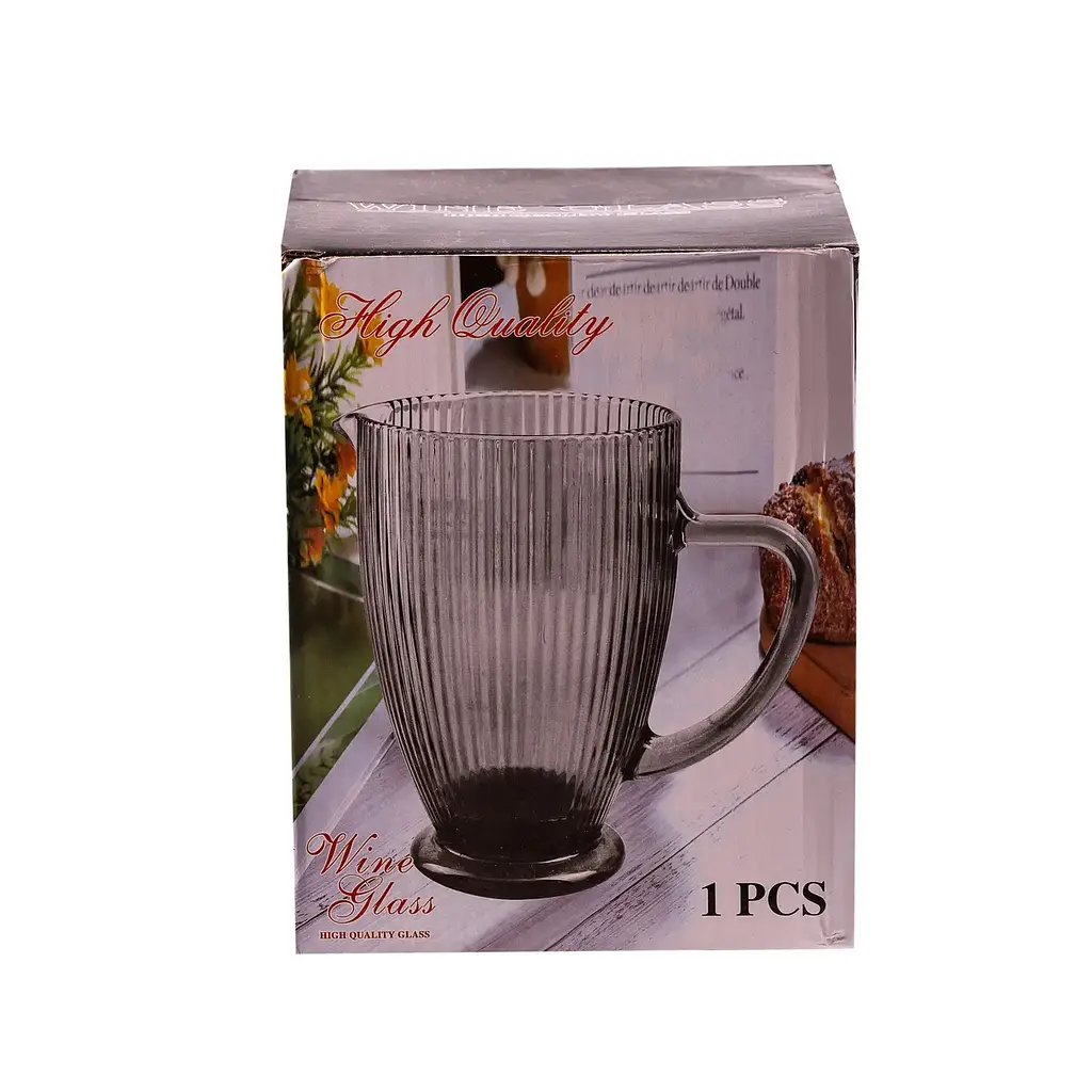 Кувшин для напитков 1.2 л прозрачный ребристый стеклянный фигурный 18.2 см Голубой Yiwu HP7118BL - фото 4