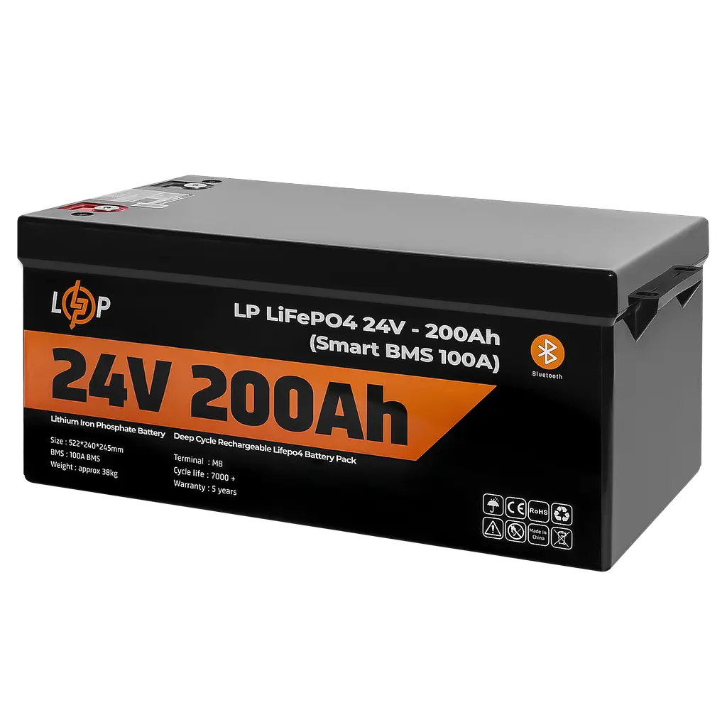 Аккумулятор LP LiFePO4 24V (25,6V) - 200 Ah (5120Wh) (Smart BMS 100А) с BT пластик для ИБП - фото 3