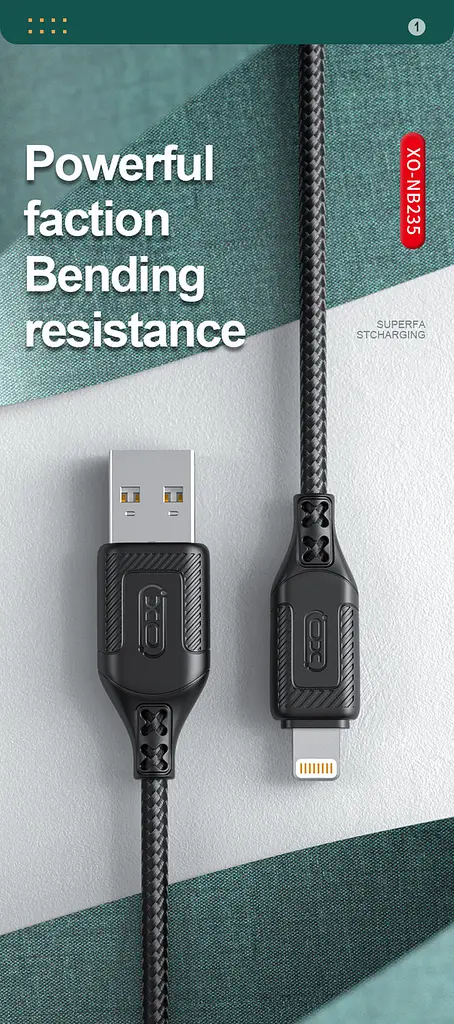 Кабель XO NB235 Zebra Series Braided USB-A to Type-C - 1m білий (6976055) - фото 3