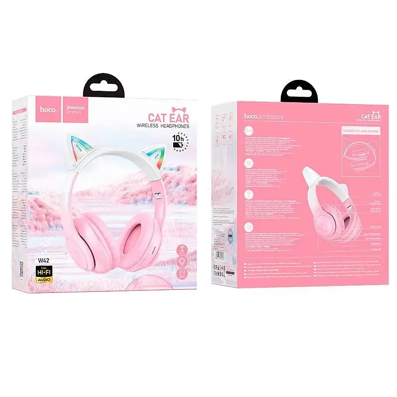 Навушники безпровідні Hoco Cat ears BT headphones W42 [BT5.3, AUX/TF, 10h] Вишневий цвіт - фото 2