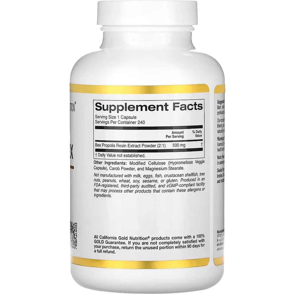 Прополис пчелиный California Gold Nutrition Bee Propolis 2X 500 мг 240 капсул - фото 2