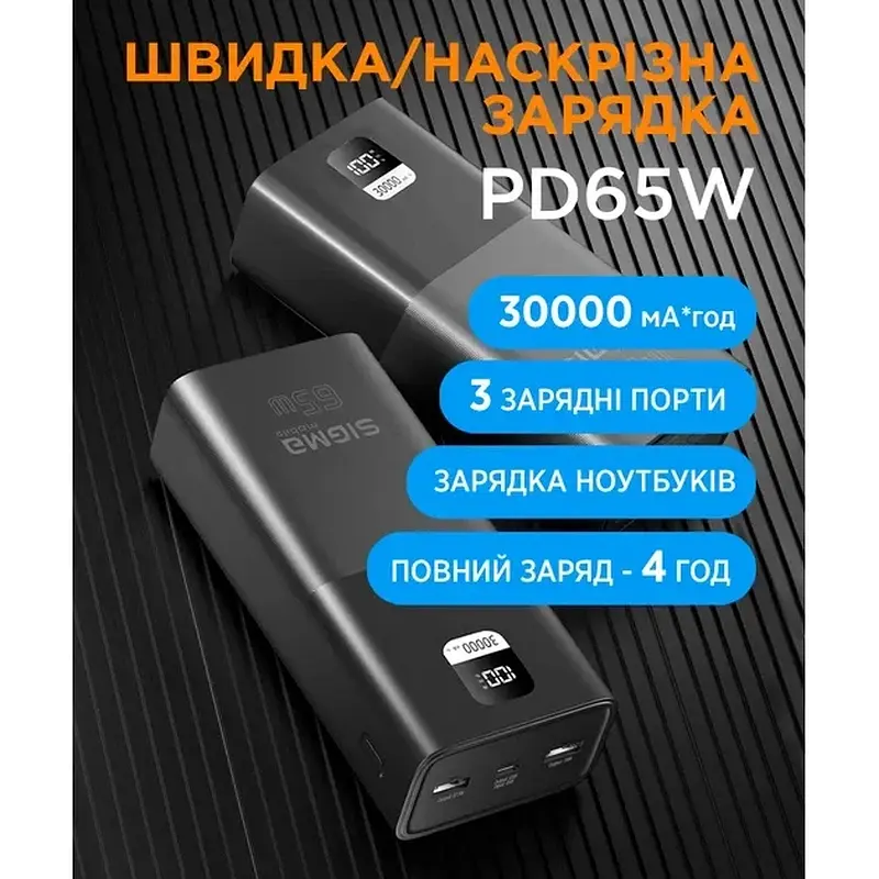 УМБ Sigma mobile X-power SI30A6QLX 30000 mAh PD65W Black (4827798835111) - фото 7