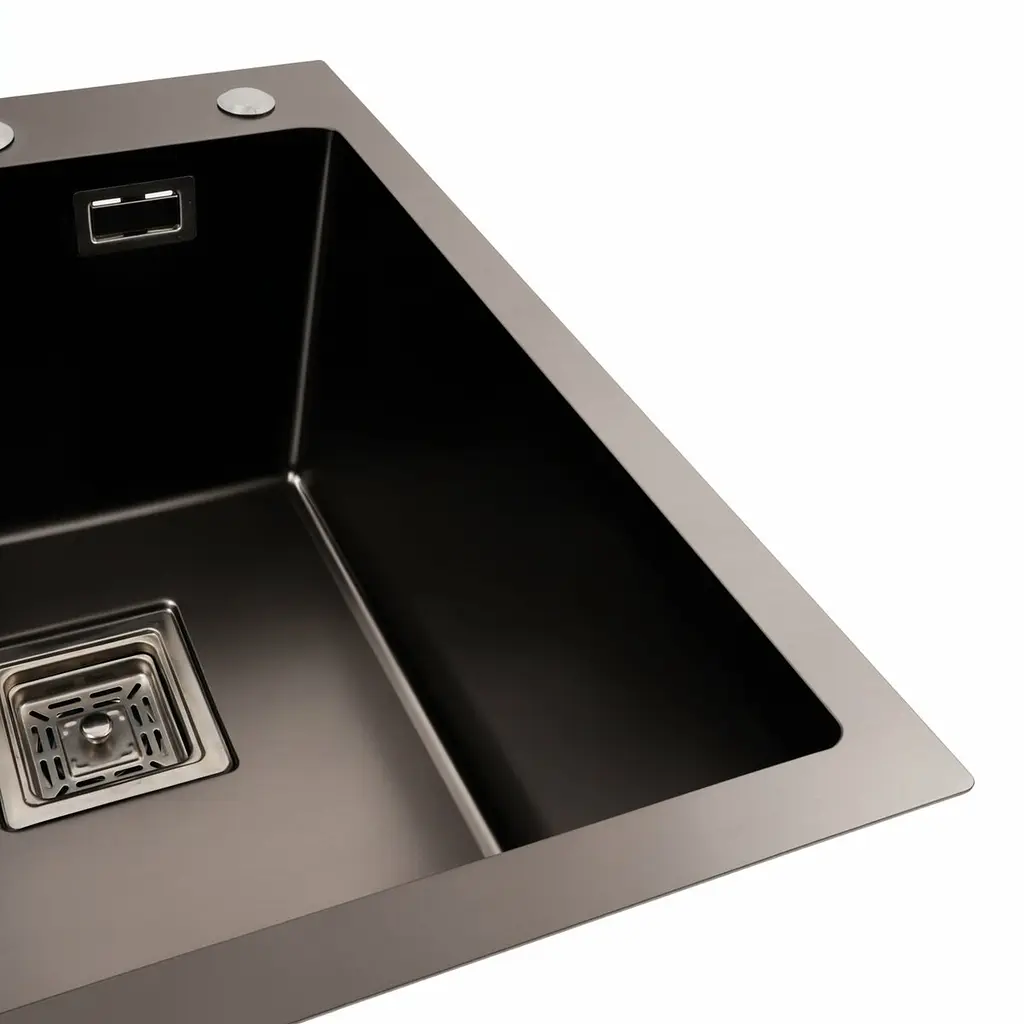 Кухонна мийка Platinum PVD чорна Handmade HSBB (квадратний сифон, 3.0,/1.0) 40x50, Чорний - фото 5