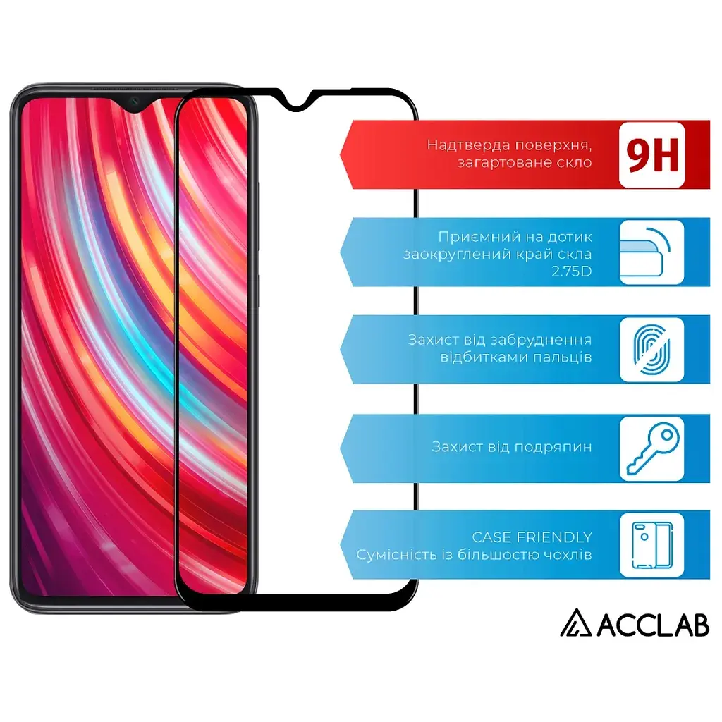 Скло захисне ACCLAB Full Glue Xiaomi Redmi Note 8 Pro Black (1283126508769) - фото 3
