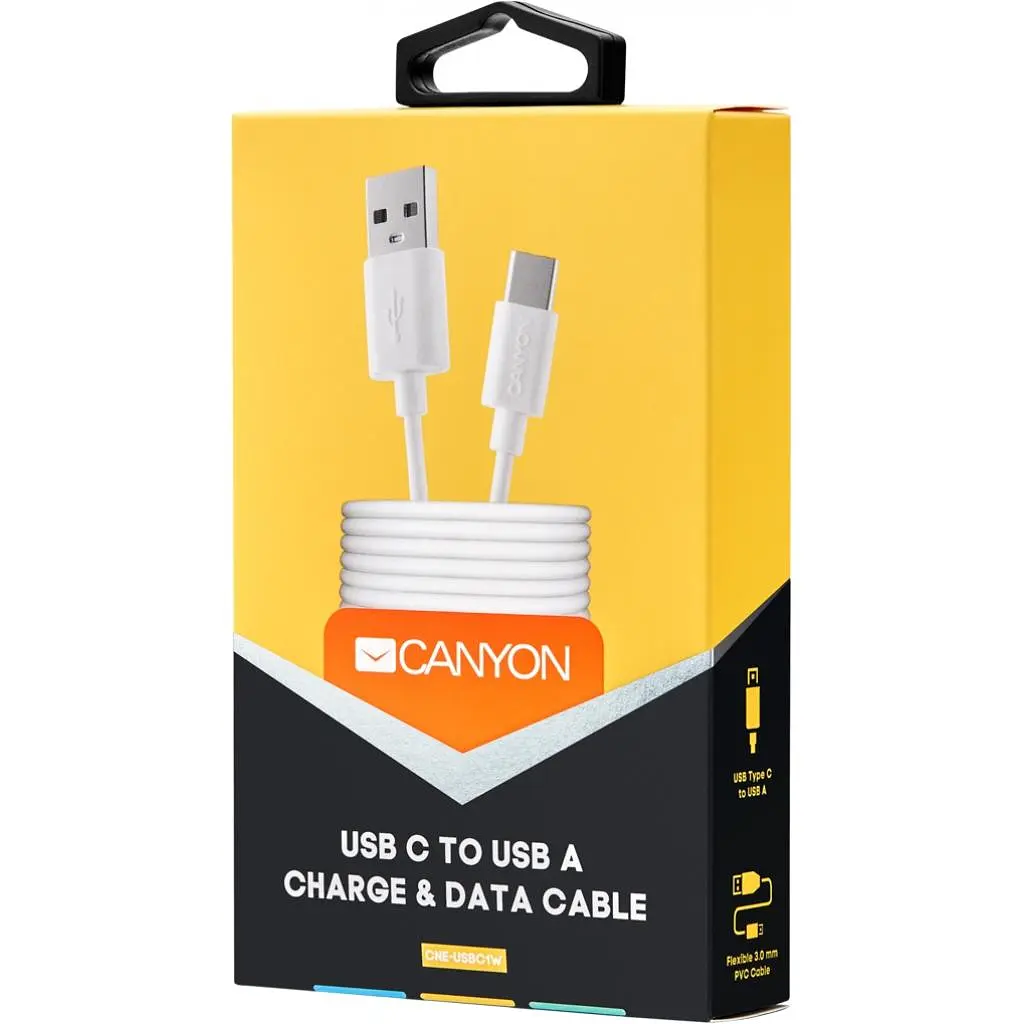 Дата кабель USB 2.0 AM to Type-C 1.0m white Canyon (CNE-USBC1W) - фото 2