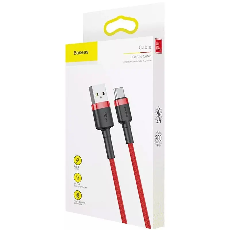 Дата кабель Baseus Cafule USB to Type-C Cable 2A (2m) (CATKLF-C) Червоний - фото 5