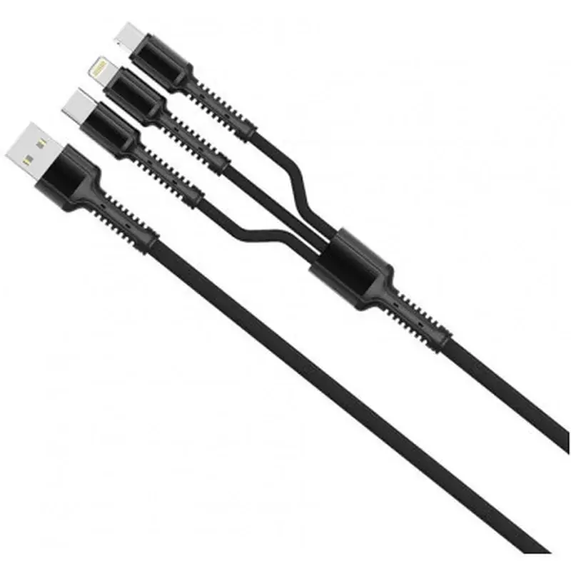 Дата кабель USB 2.0 AM to Lightning + Micro 5P + USB-C 4.0A (20W) ColorWay (CW-CBU3003-GR) - фото 3