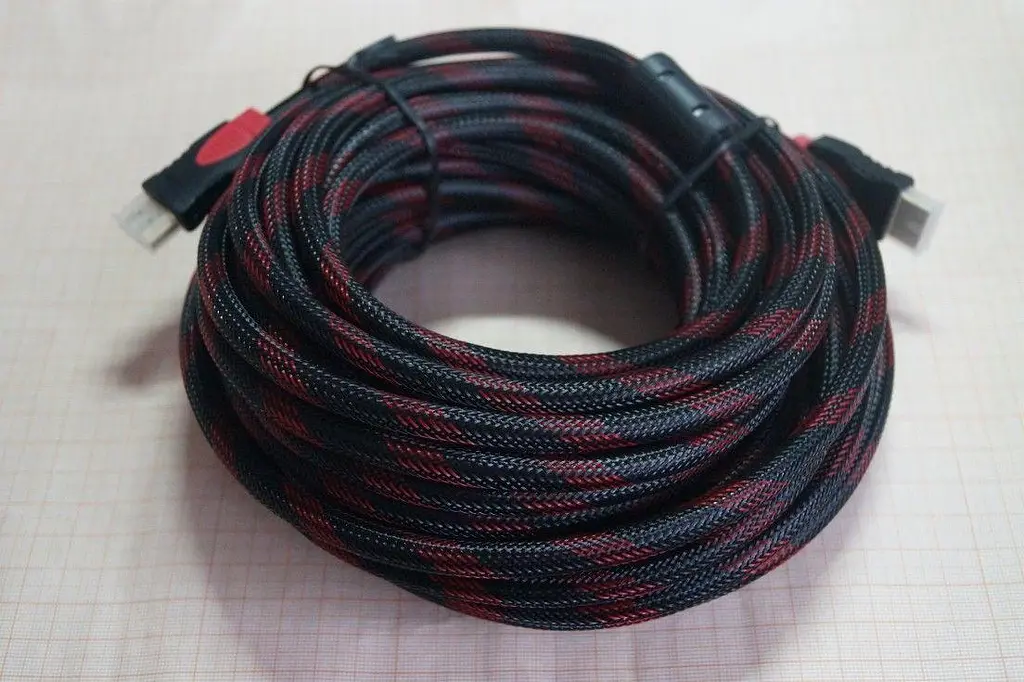 Кабель Gresso Hdmi 15 м male to male тато-тато 2 ферити чорно-червоний - фото 3