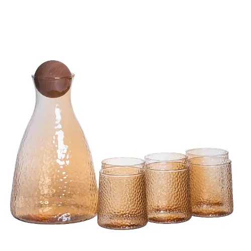 Набор для напитков графин с бамбуковой крышкой и 6 стаканов Коричневый Yiwu 64486-36 - фото 2