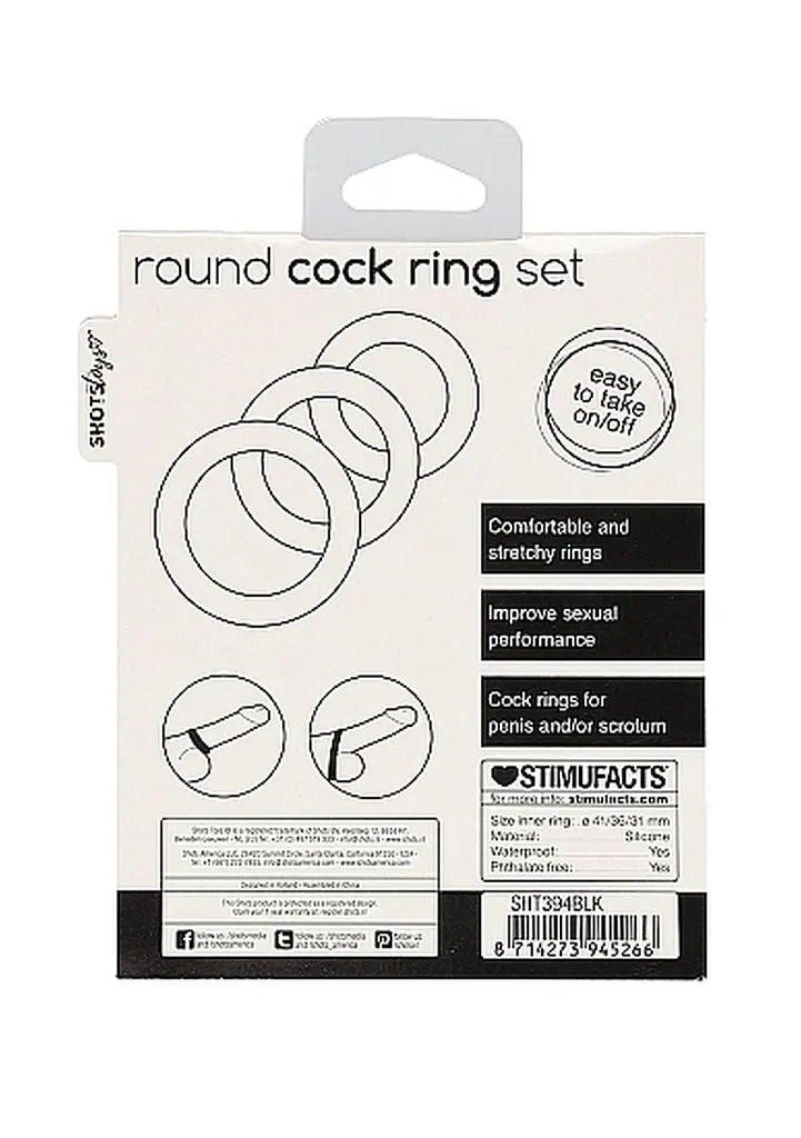 Набір ерекційних кілець ShotsToys Round Cock Ring Set, 3 шт (чорний) - фото 5