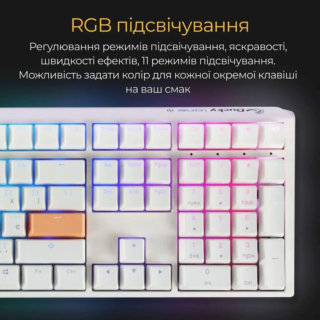 Клавиатура Ducky One 3 Cherry MX Blue RGB White UA (DKON2108ST-CUAPXPWWWSC1) - фото 8