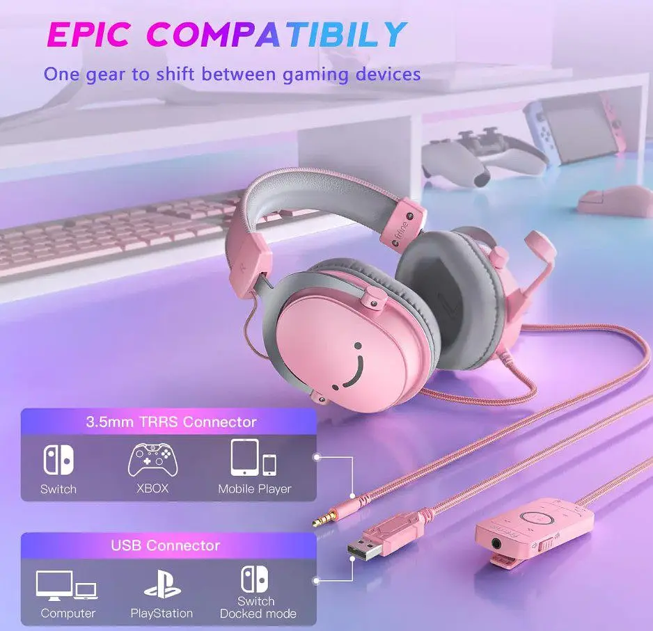 Ігрові навушники з мікрофоном Fifine H-9 USB 7.1 Pink - фото 4