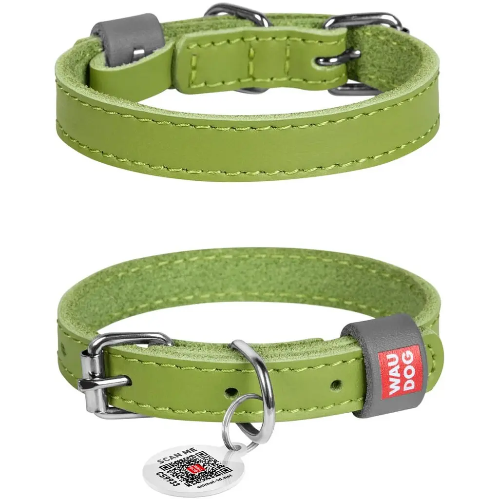 Нашийник для собак Waudog Classic, шкіряний, з QR паспортом, 21-29х1,2 см, салатовий - фото 3