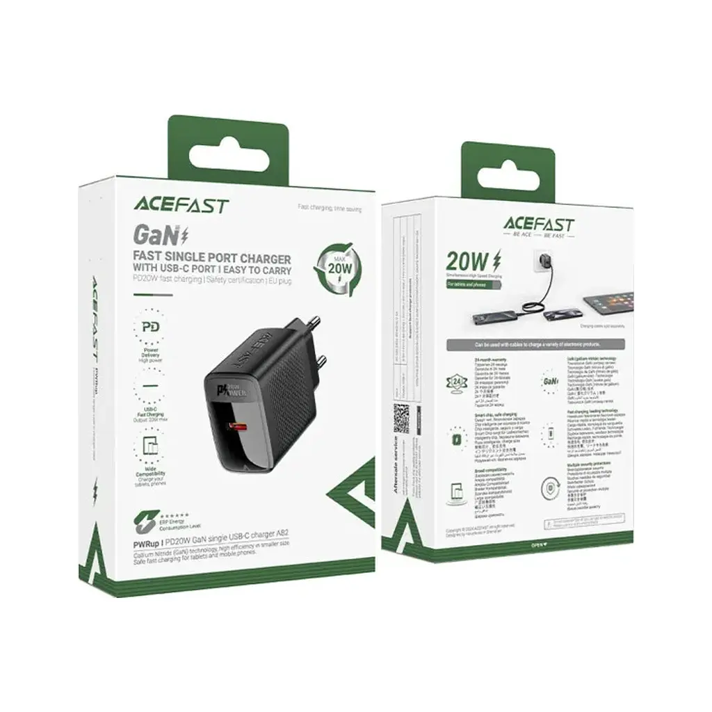 Зарядний пристрій Acefast USB-C 20W + Type-C cable A82 Fast Charger Black (6974316280057) - фото 6