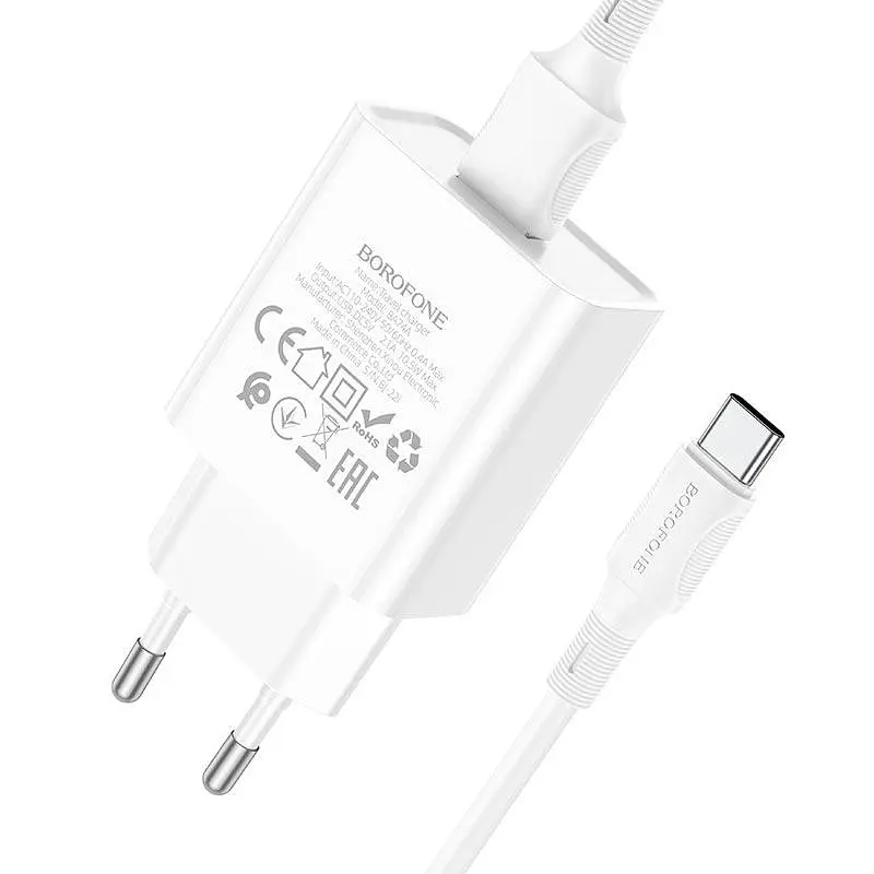 Блок питания и кабель Borofone BA74A Aspirer single port charger set Type-C белые - фото 7