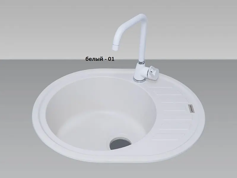 Кухонна мийка Adamant OVUM біла 615x495x200 мм, з крилом 61,5 см - фото 3