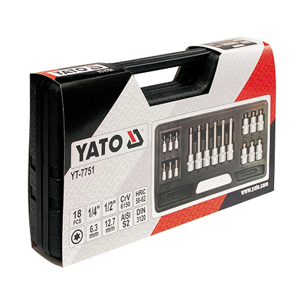 Набір головок торцевих Yato з насадками TORX квадрат 1/2"-1/4", TORX T10-T60, 18 шт. (YT-7751) - фото 4